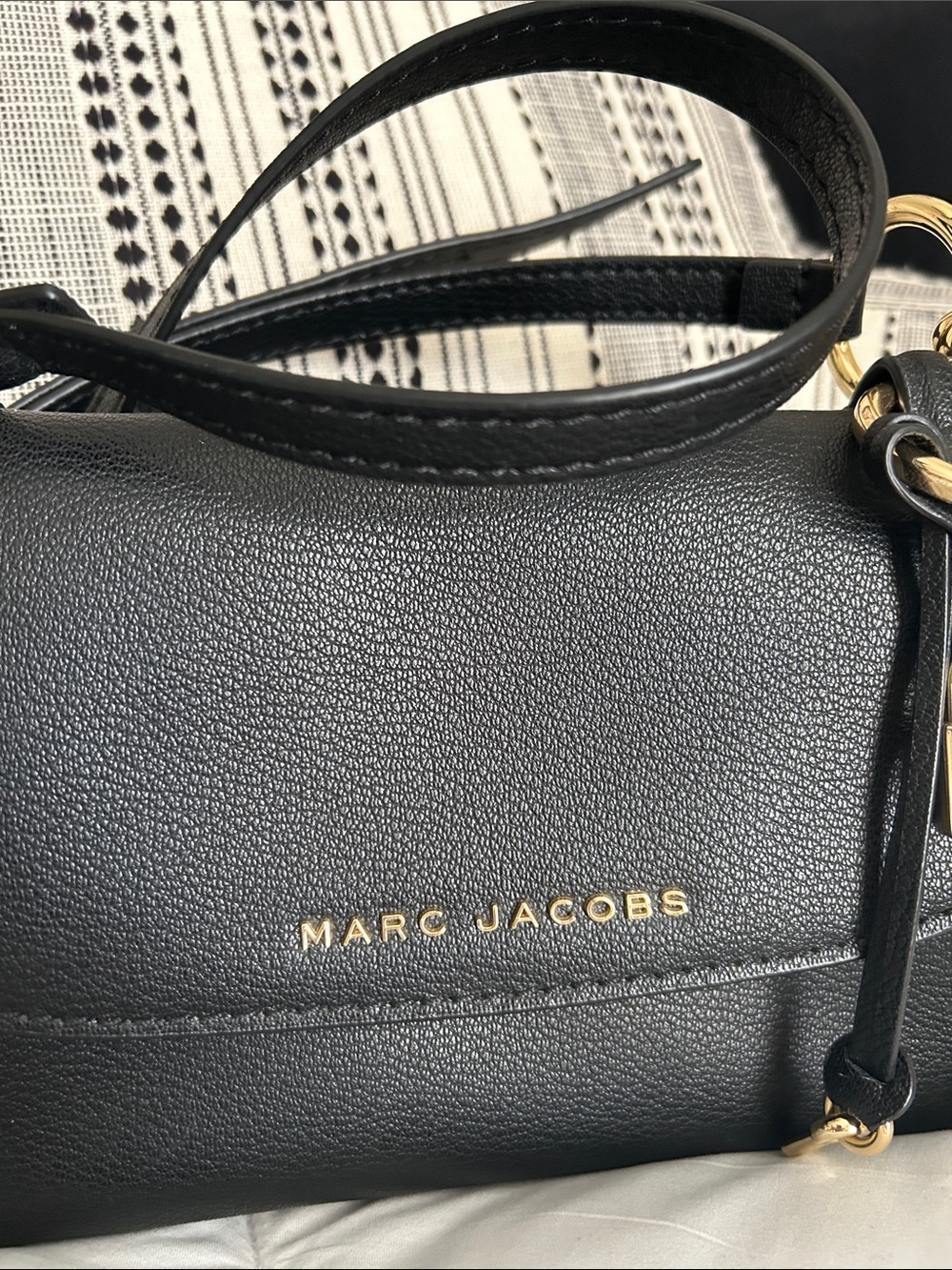 Marc Jacobs Boho Grind Black Pebbled Leather Crossbody with Gold Accents